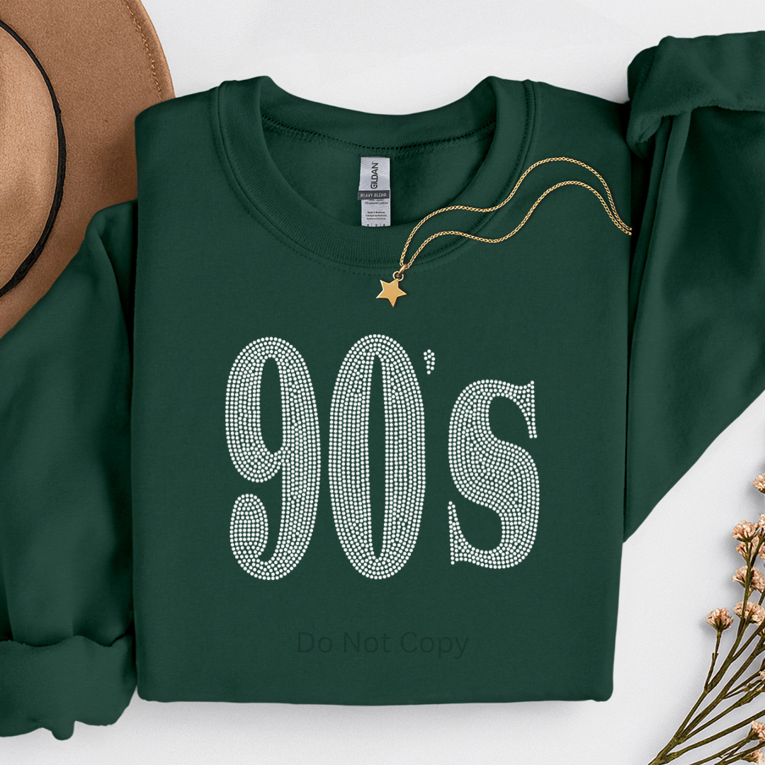 90's Rhinestone Transfer on a tshirt front side