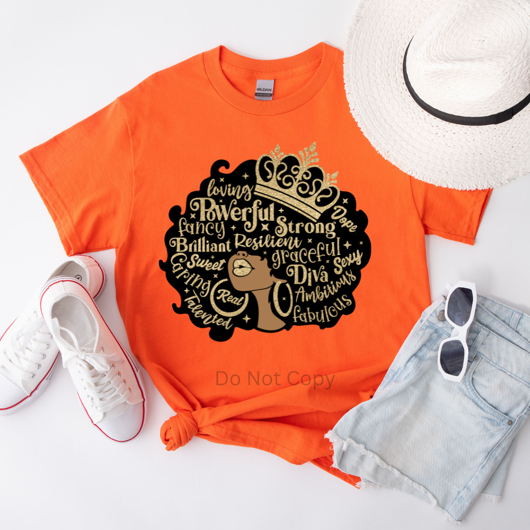 Afro Affirmation DTF Transfer on a tshirt