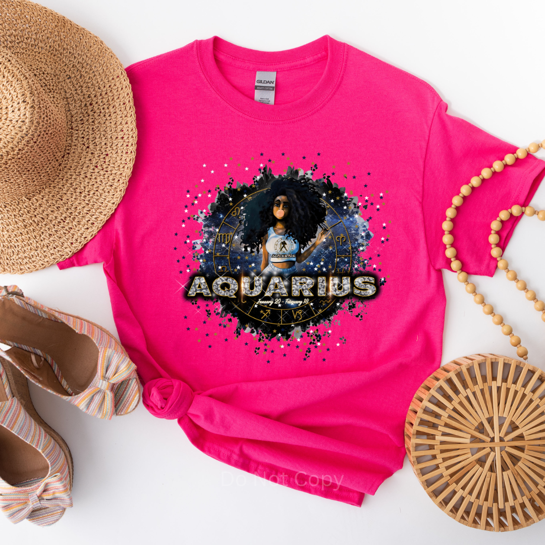 Aquarius Girl DTF Transfer on a tshirt