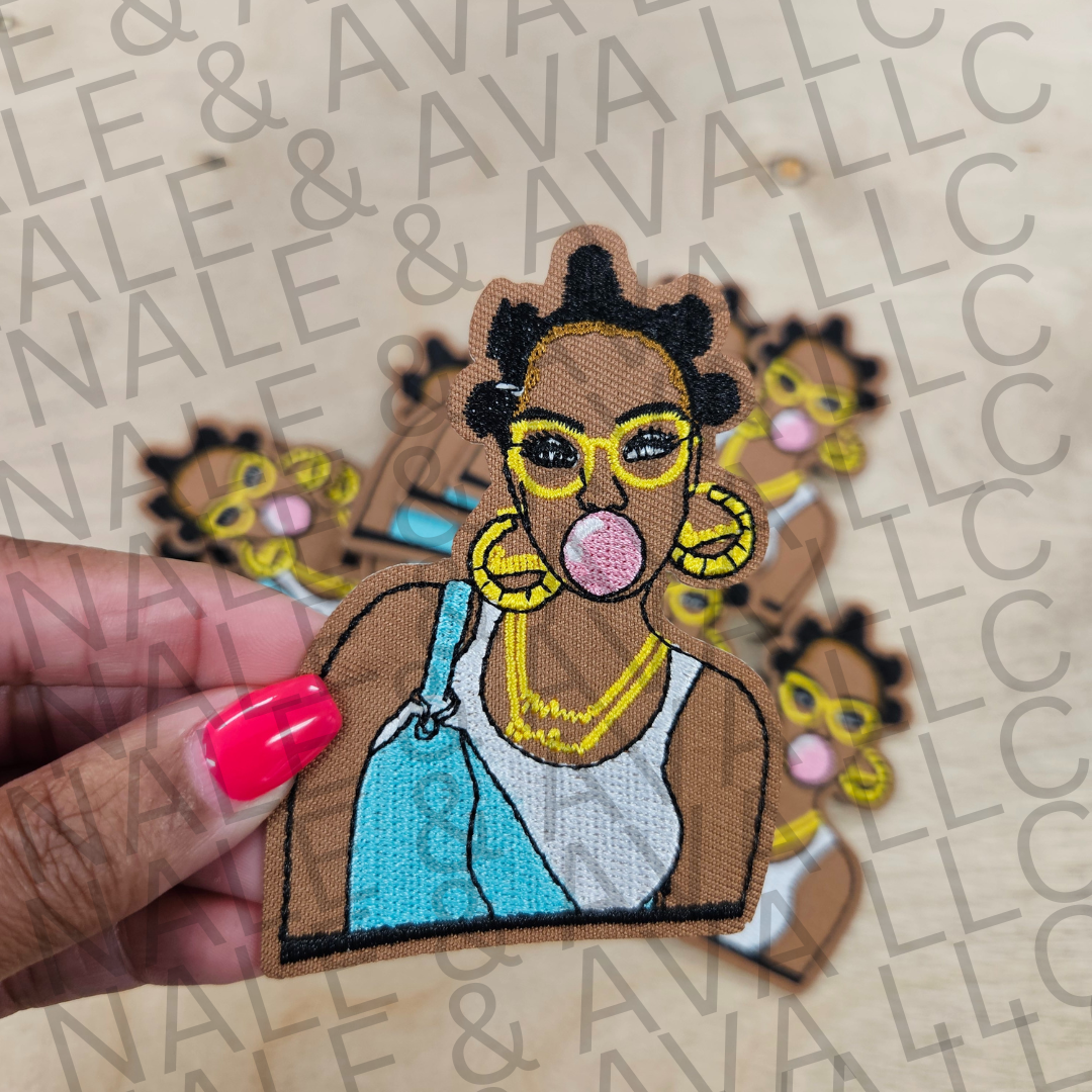 Black Girl Bantu Knots Hat Patch front side