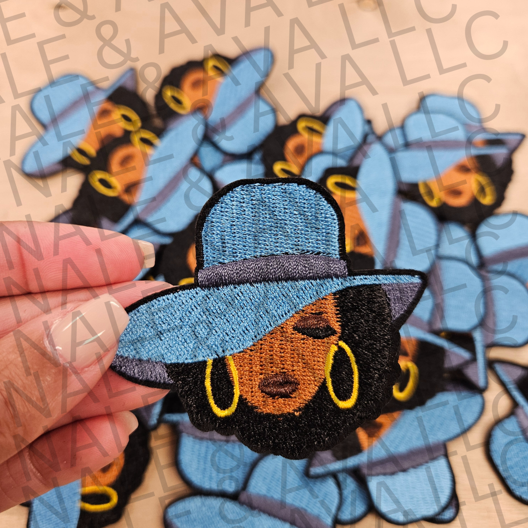 Black Girl Blue Hat Patch front side