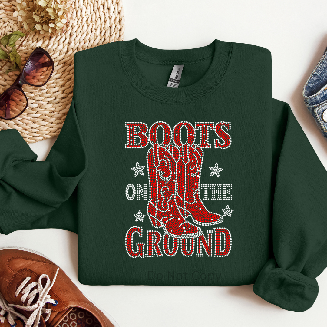 Boots on the Ground Red Rhinestone Transfer front side
