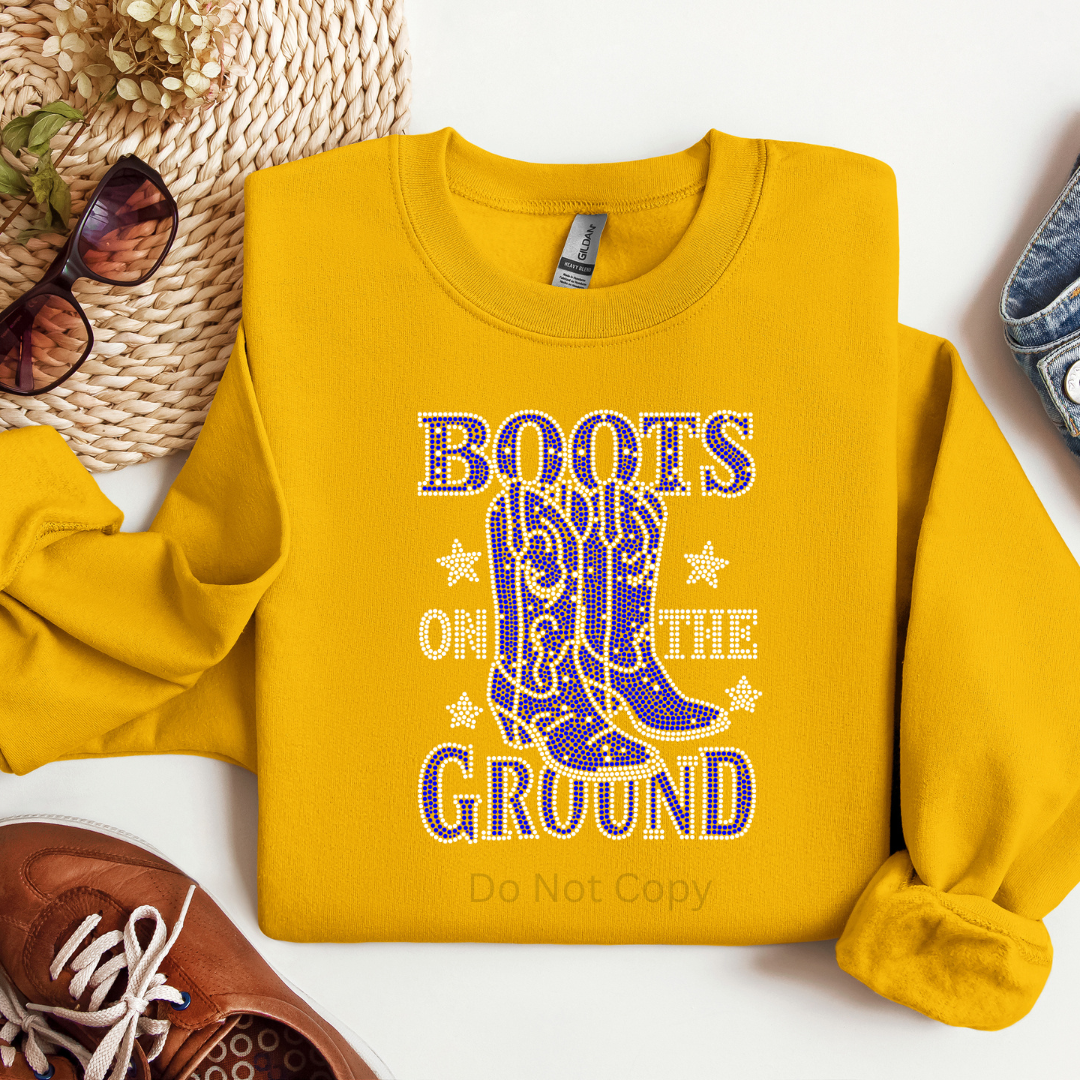 Boots on the Ground Royal Rhinestone Transfer front side