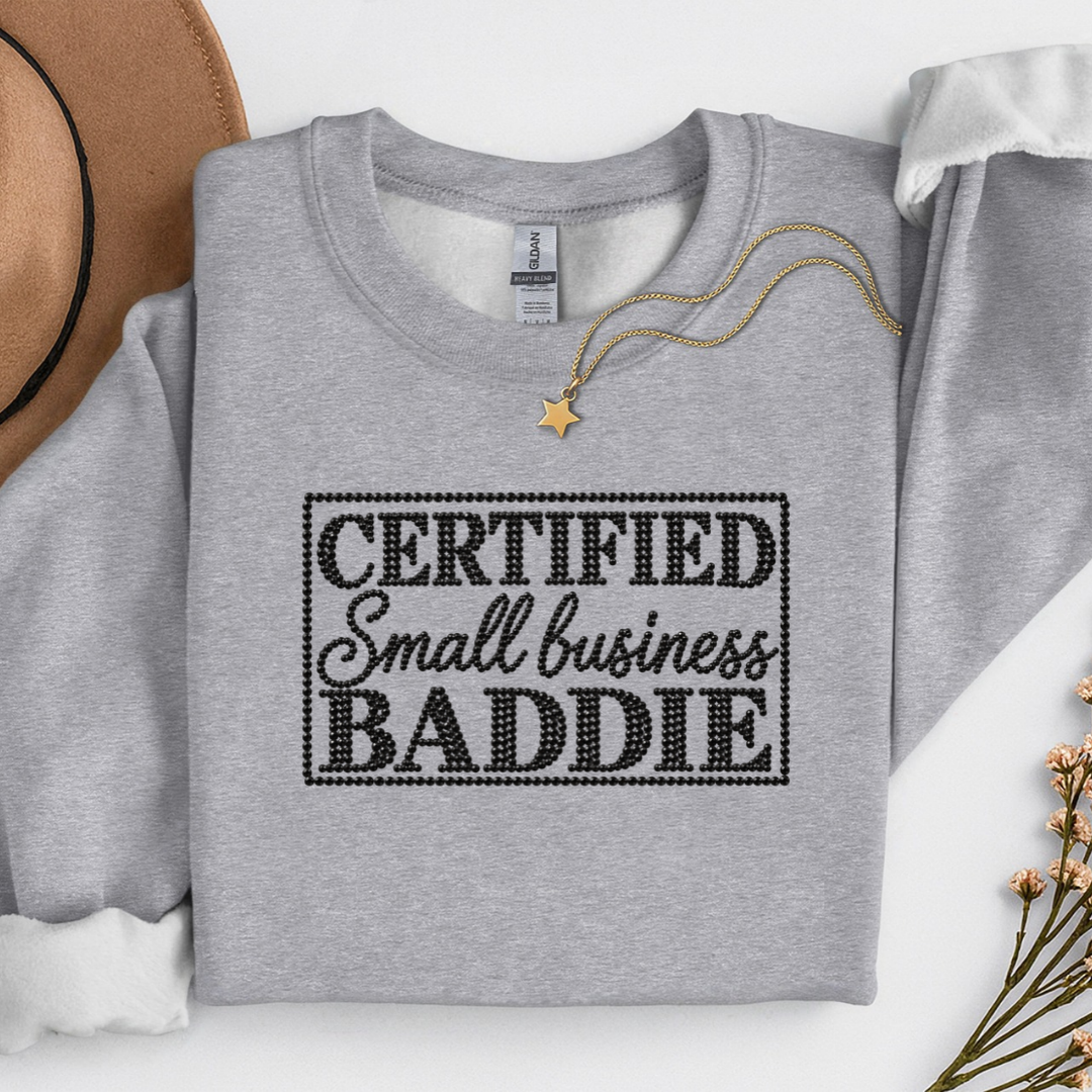 Certified Small Business Baddie Spangle Design on a Gray tshirt