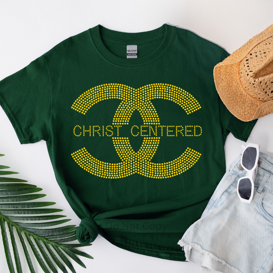 Christ Centered Rhinestone Transfer on a tshirt