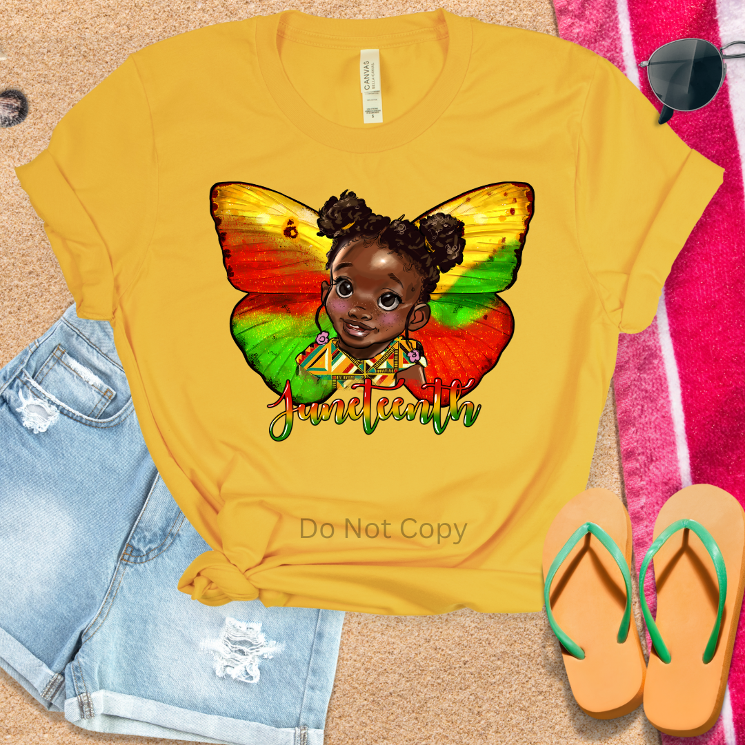 Juneteenth Butterfly Girl DTF (direct to film) print on a tshirt