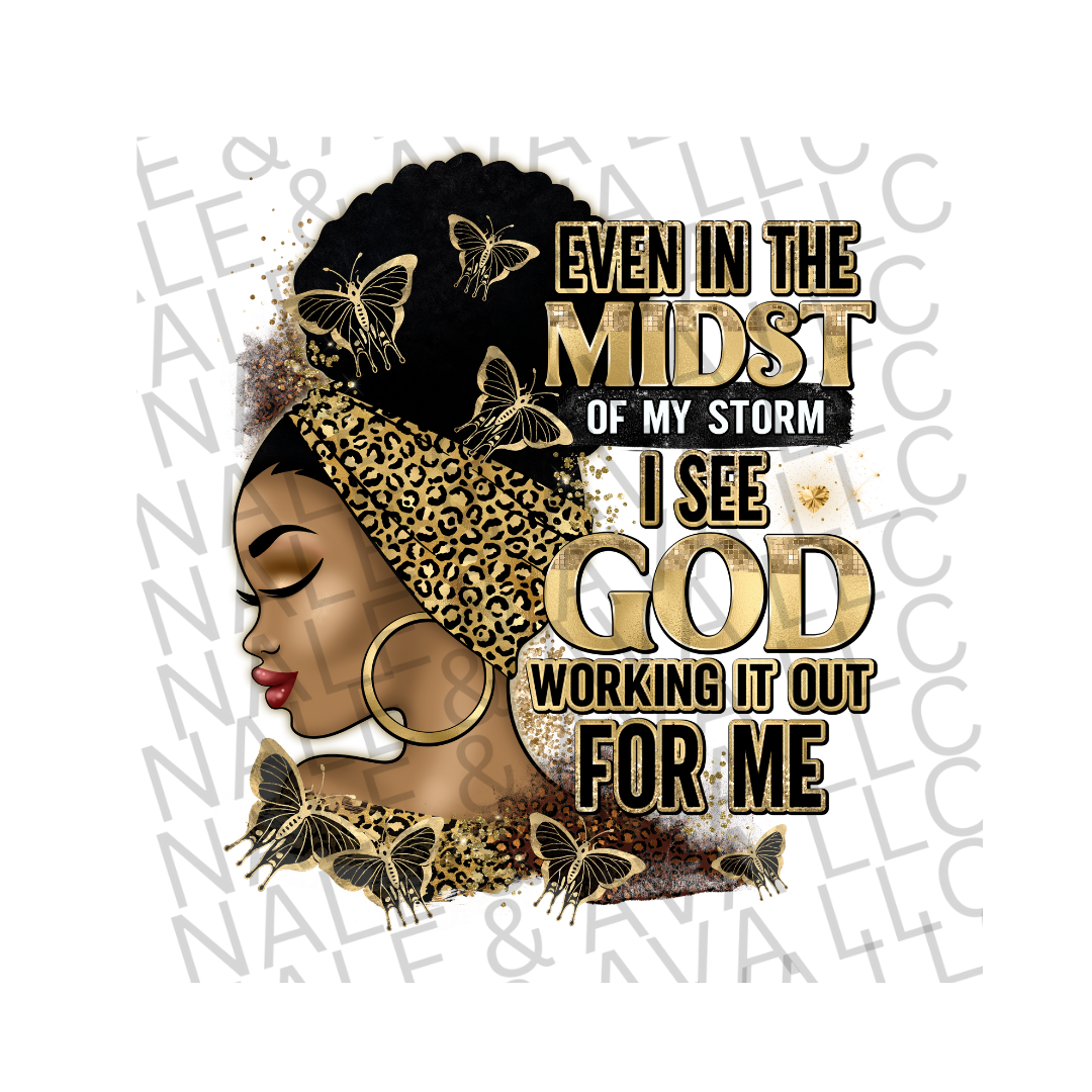 Even in the Midst Gold DTF (direct to film) print front side