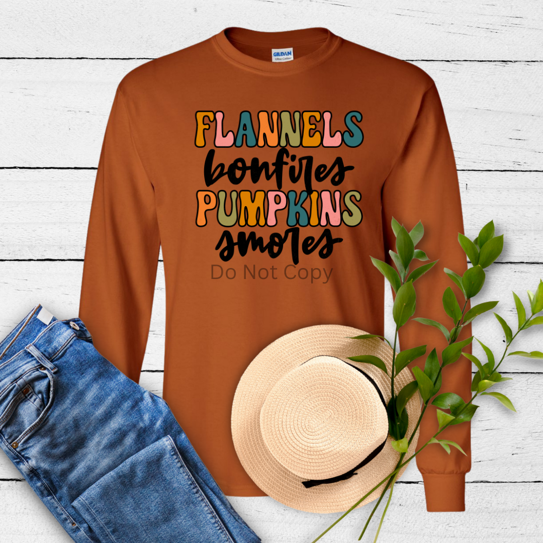Flannels Pumpkins DTF Transfer on a tshirt front side