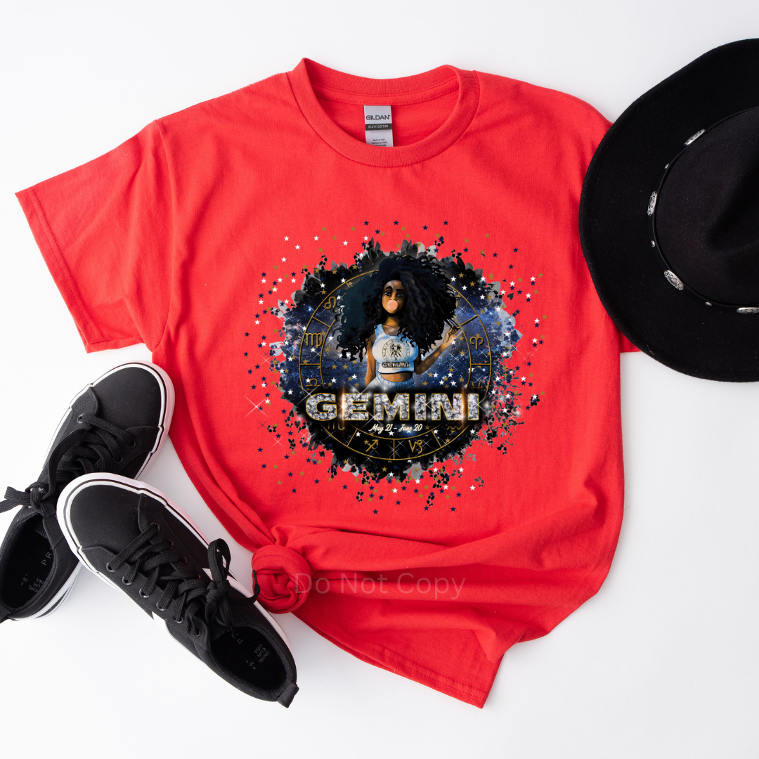 Gemini Girl DTF Transfer on a Tshirt
