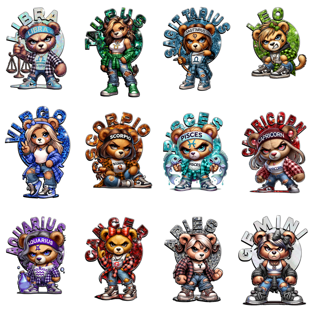 Zodiac Girl Bear 22x80 Pre-Made Gang Sheet