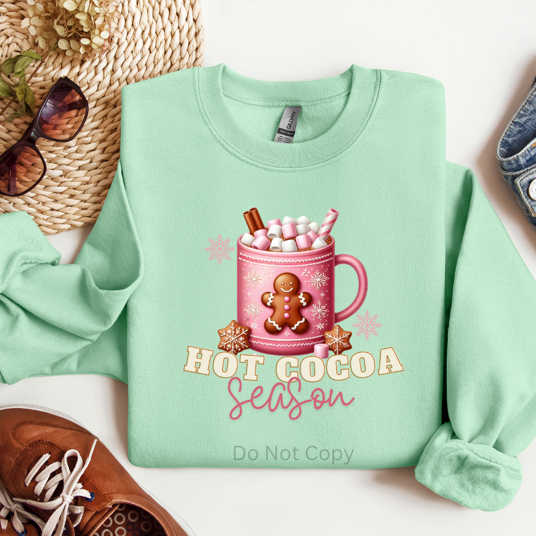 Hot Cocoa Season DTF Transfer on a tshirt