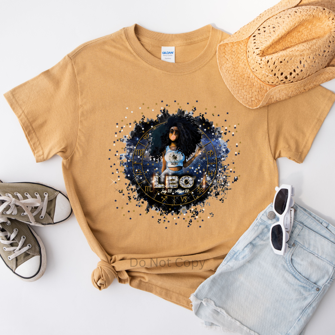 Leo Girl DTF Transfer on a tshirt