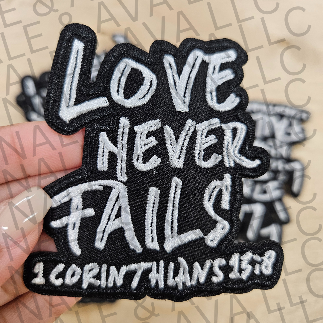 Love Never Fails Hat Patch front side