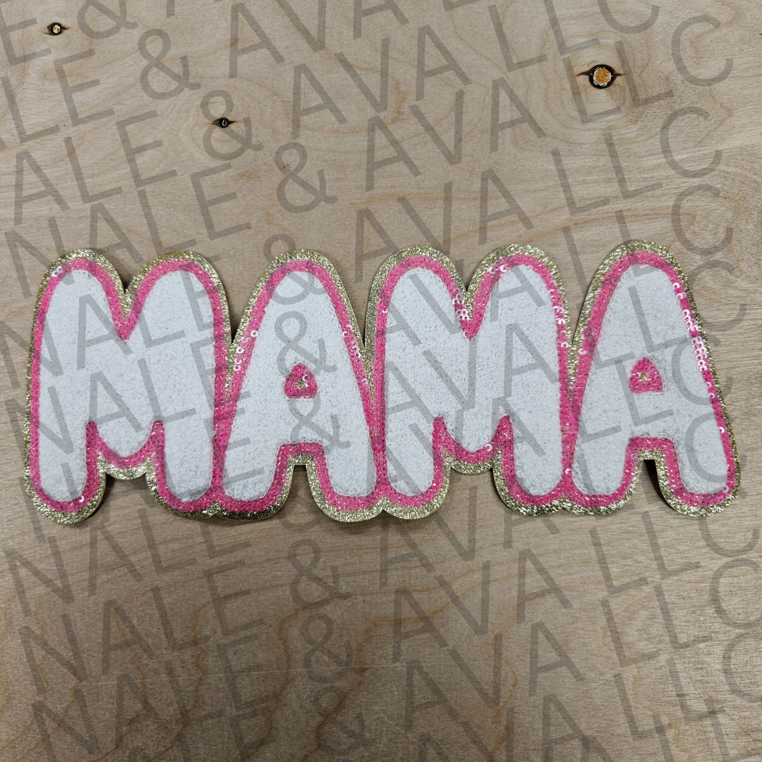Mama White Chenille Patch front side