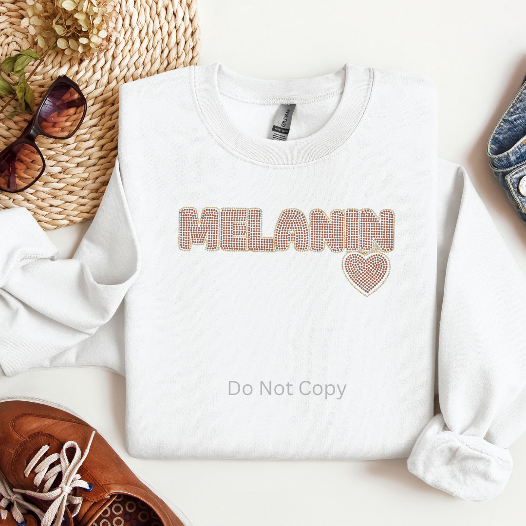 Melanin Love Heart Rhinestone print front side