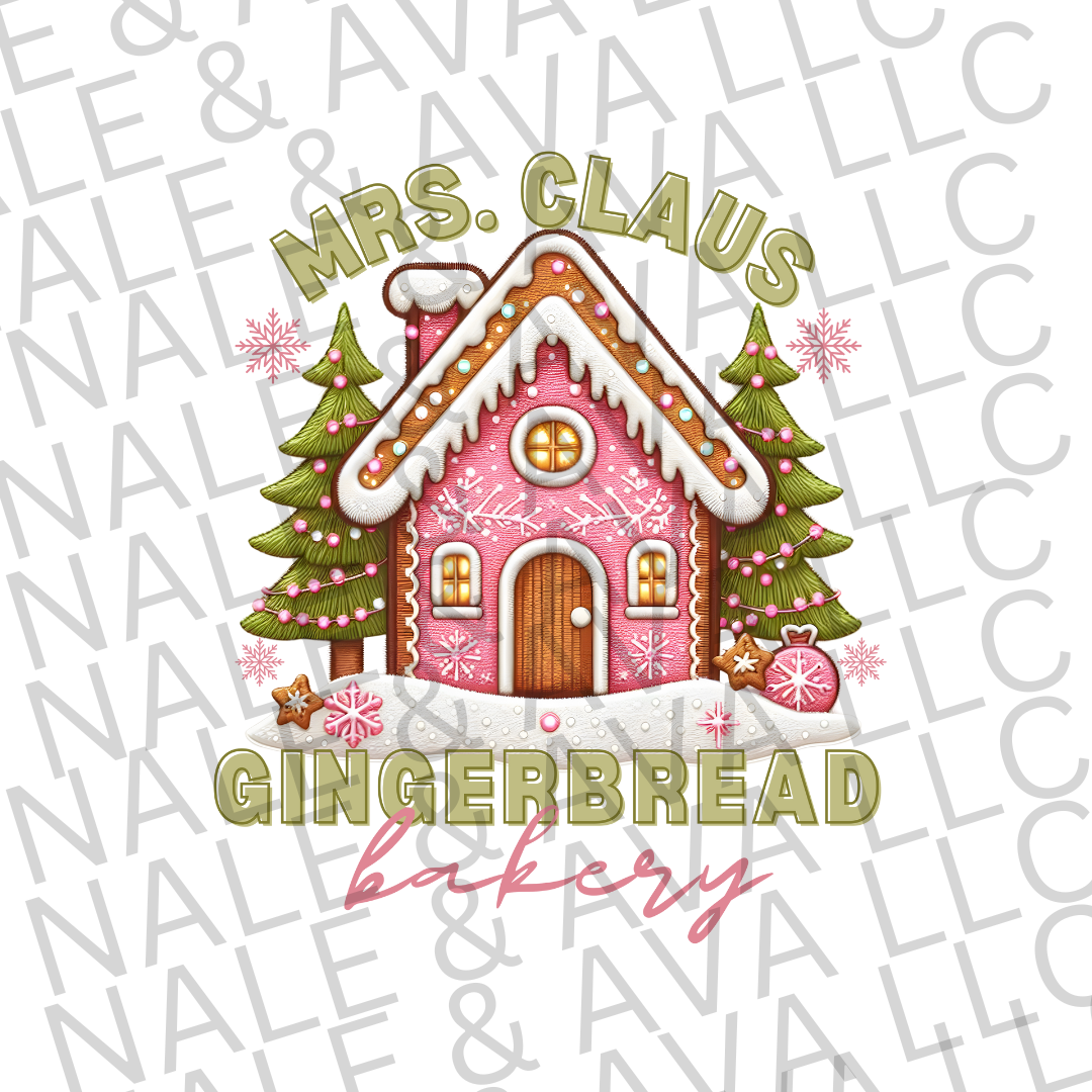 Mrs Claus Gingerbread Bakery DTF Transfer front side