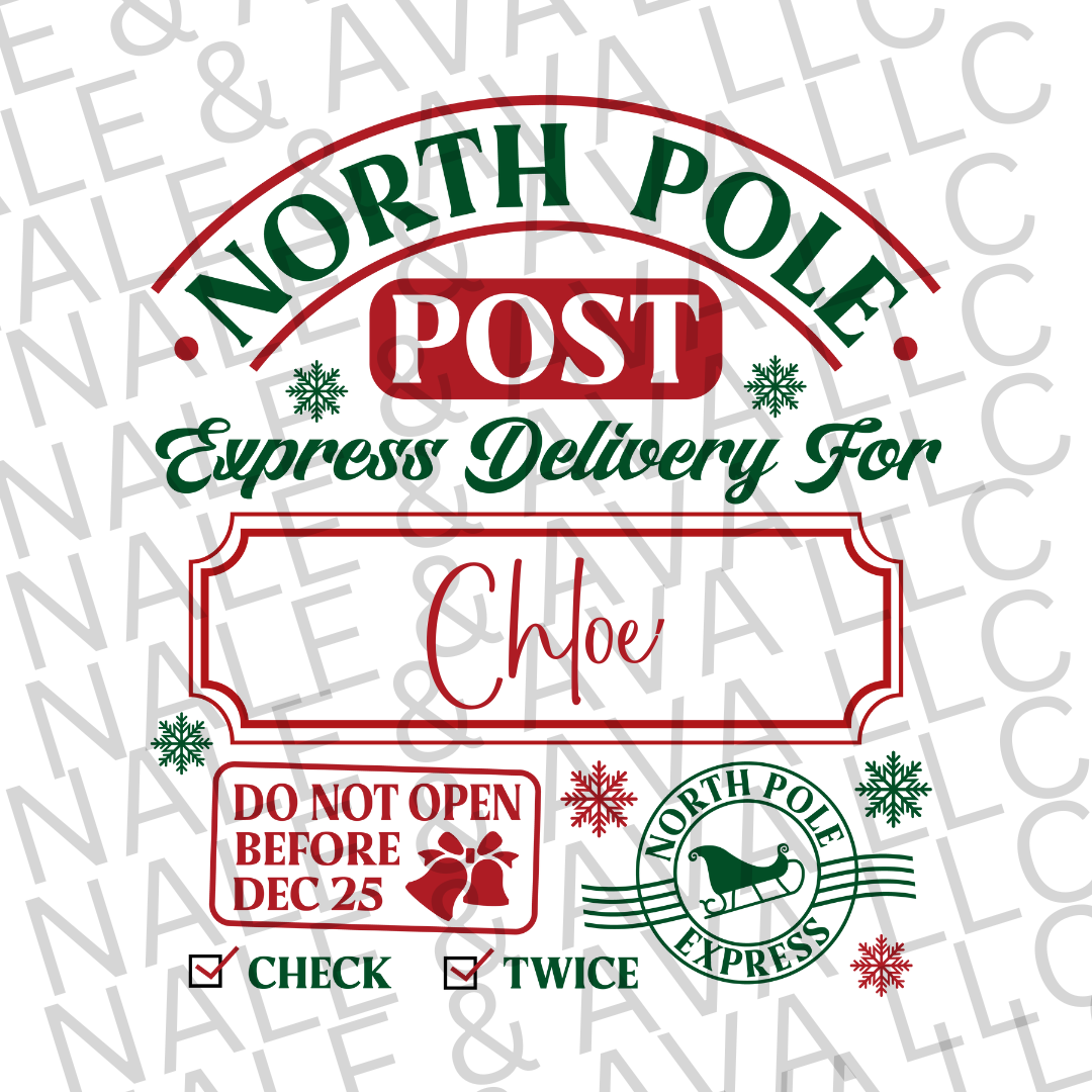 North Pole Post Sublimation Transfer front side