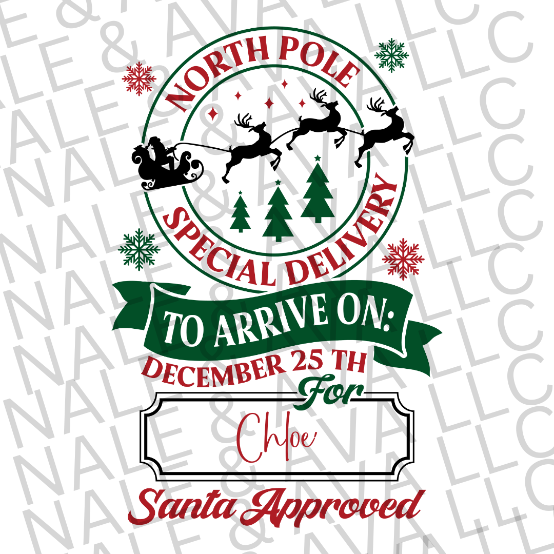 North Pole Special Delivery Sublimation Transfer front side