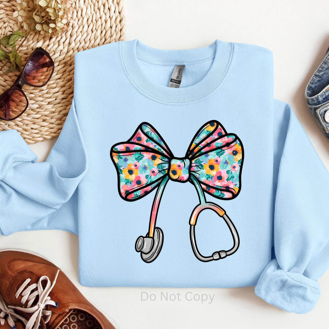 Nurse Spring Floral Bow on a tshirt front side