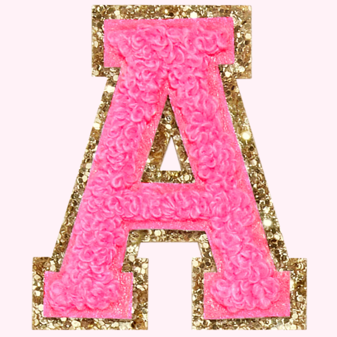 Pink Alphabet Chenille Hat Patch (1 Patch)