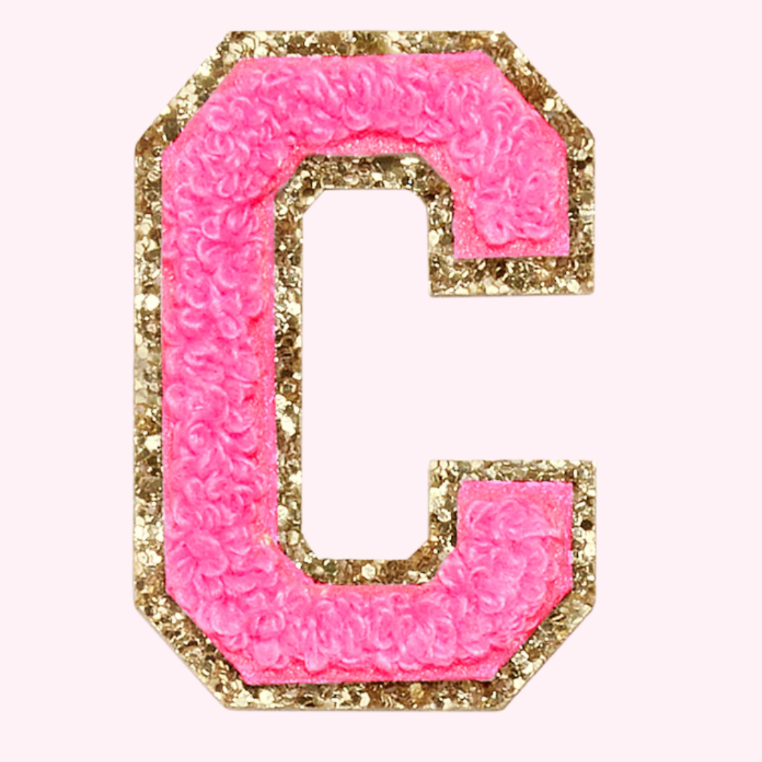 Pink Alphabet Chenille Hat Patch (1 Patch)