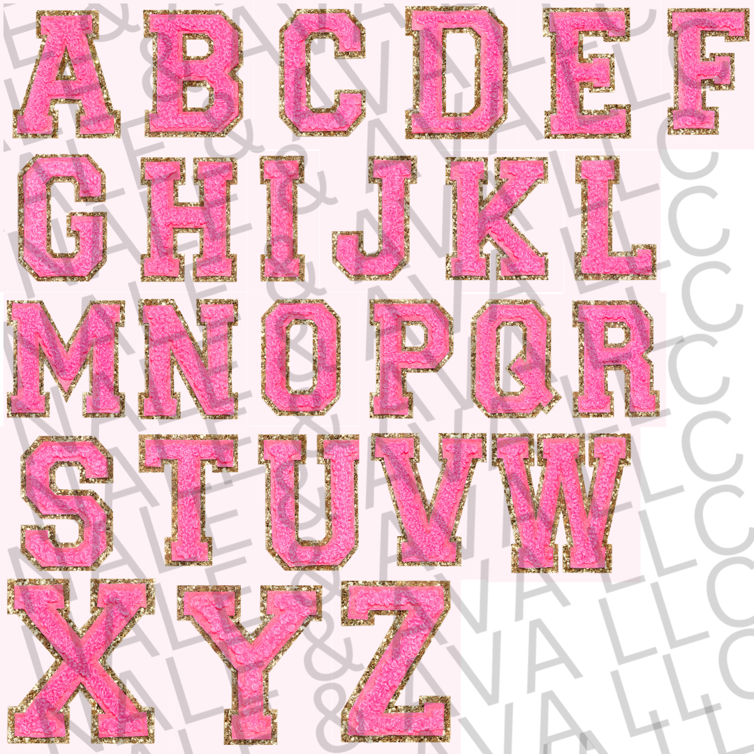 Pink Alphabet Chenille Hat Patch (1 Patch)