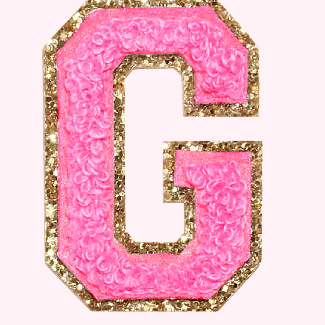 Pink Alphabet Chenille Hat Patch (1 Patch)