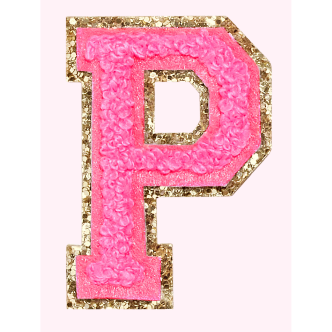 Pink Alphabet Chenille Hat Patch (1 Patch)