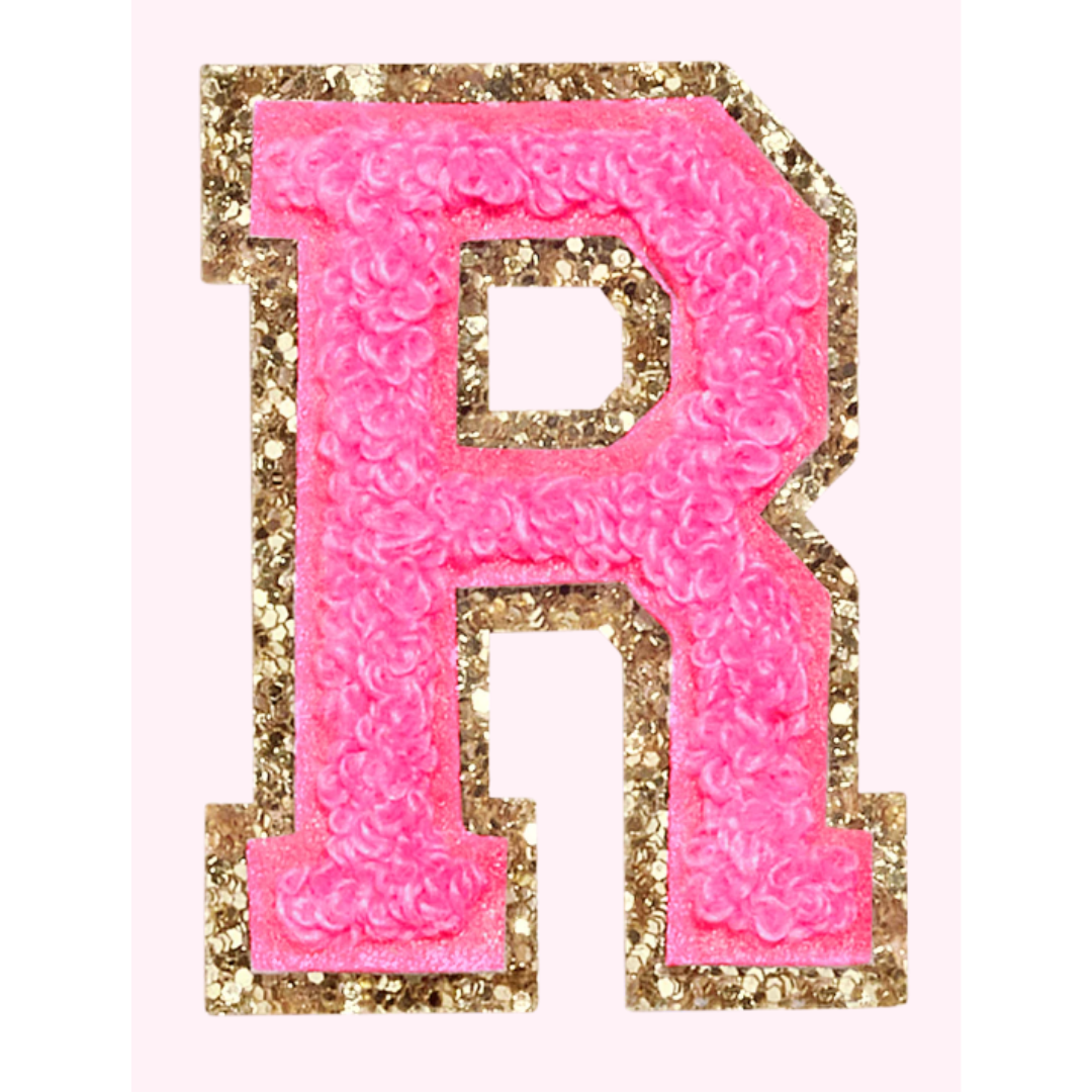 Pink Alphabet Chenille Hat Patch (1 Patch)