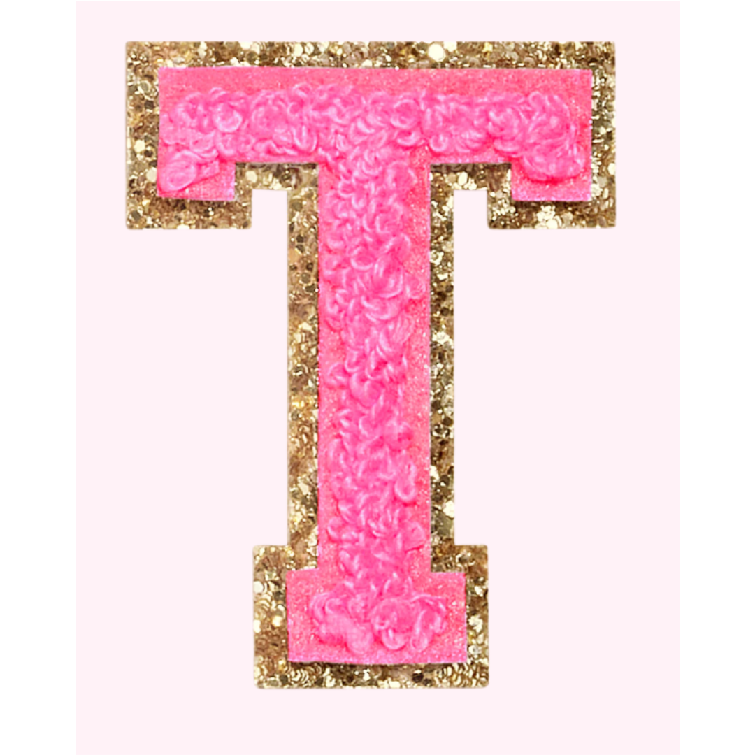 Pink Alphabet Chenille Hat Patch (1 Patch)