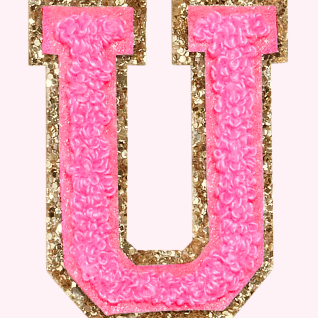 Pink Alphabet Chenille Hat Patch (1 Patch)