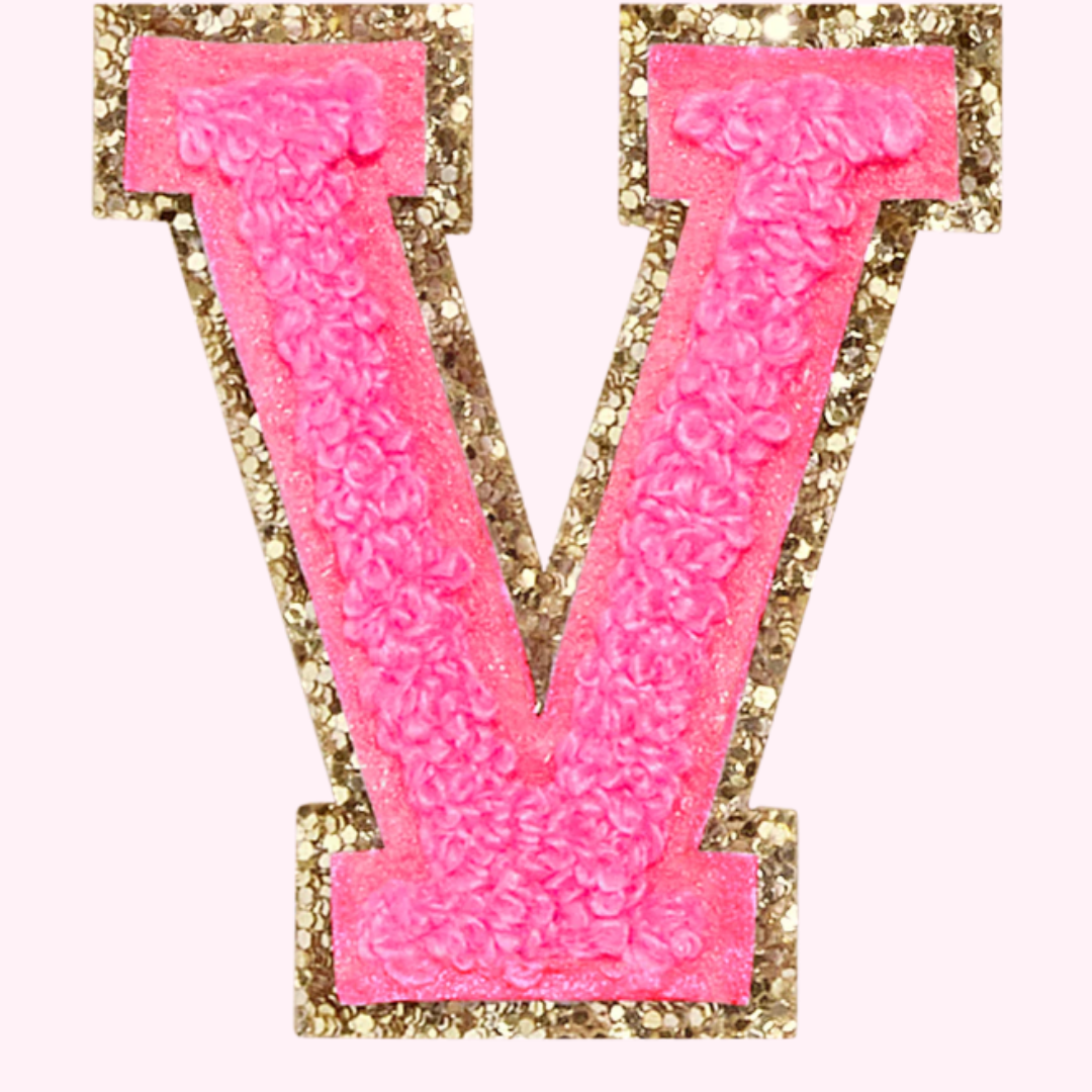 Pink Alphabet Chenille Hat Patch (1 Patch)