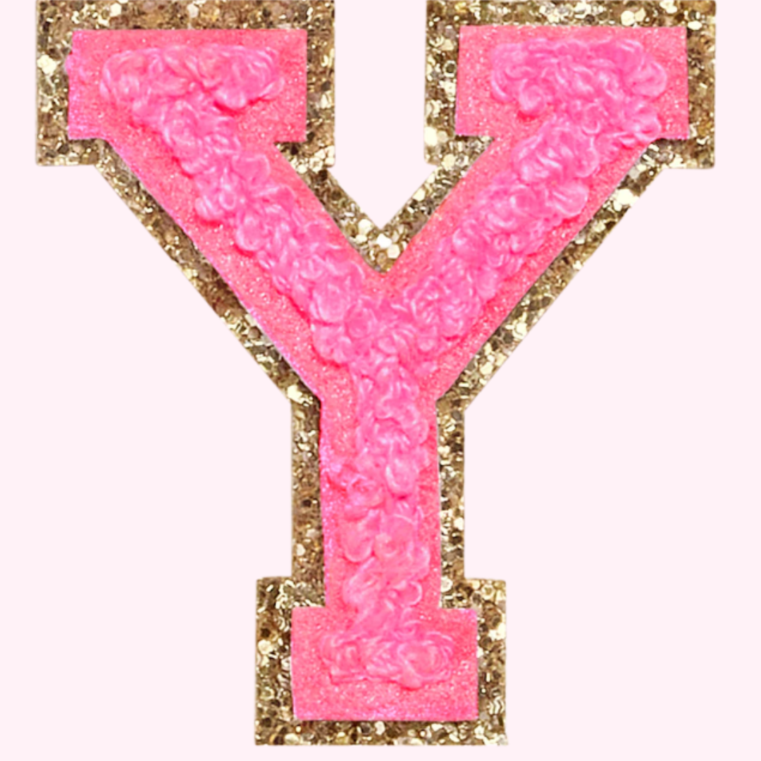 Pink Alphabet Chenille Hat Patch (1 Patch)