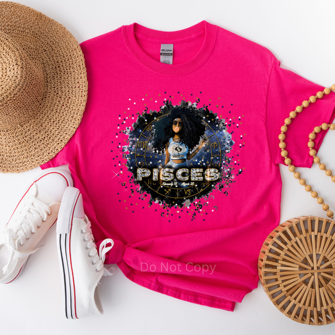 Pisces Girl DTF Transfer on a tshirt