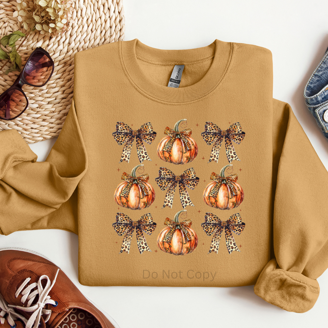 Pumpkin & Bows DTF Transfer on a tshirt