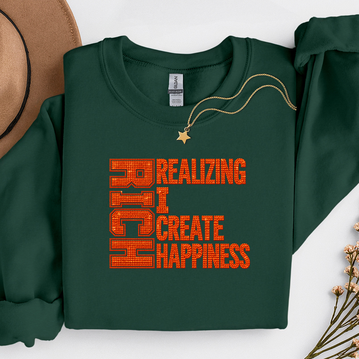 RICH Spangle Design on a green tshirt