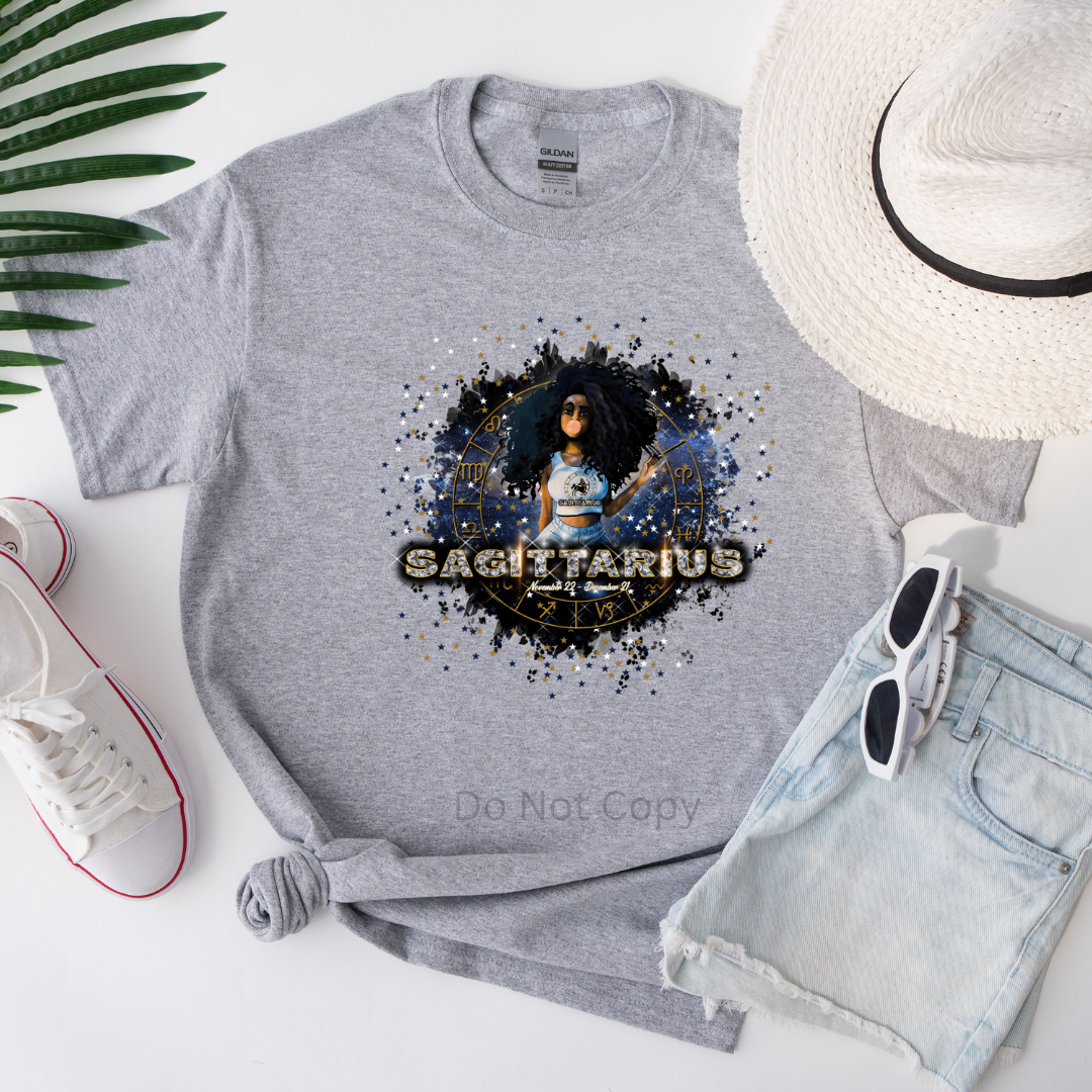 Sagittarius Girl DTF Transfer on a Tshirt