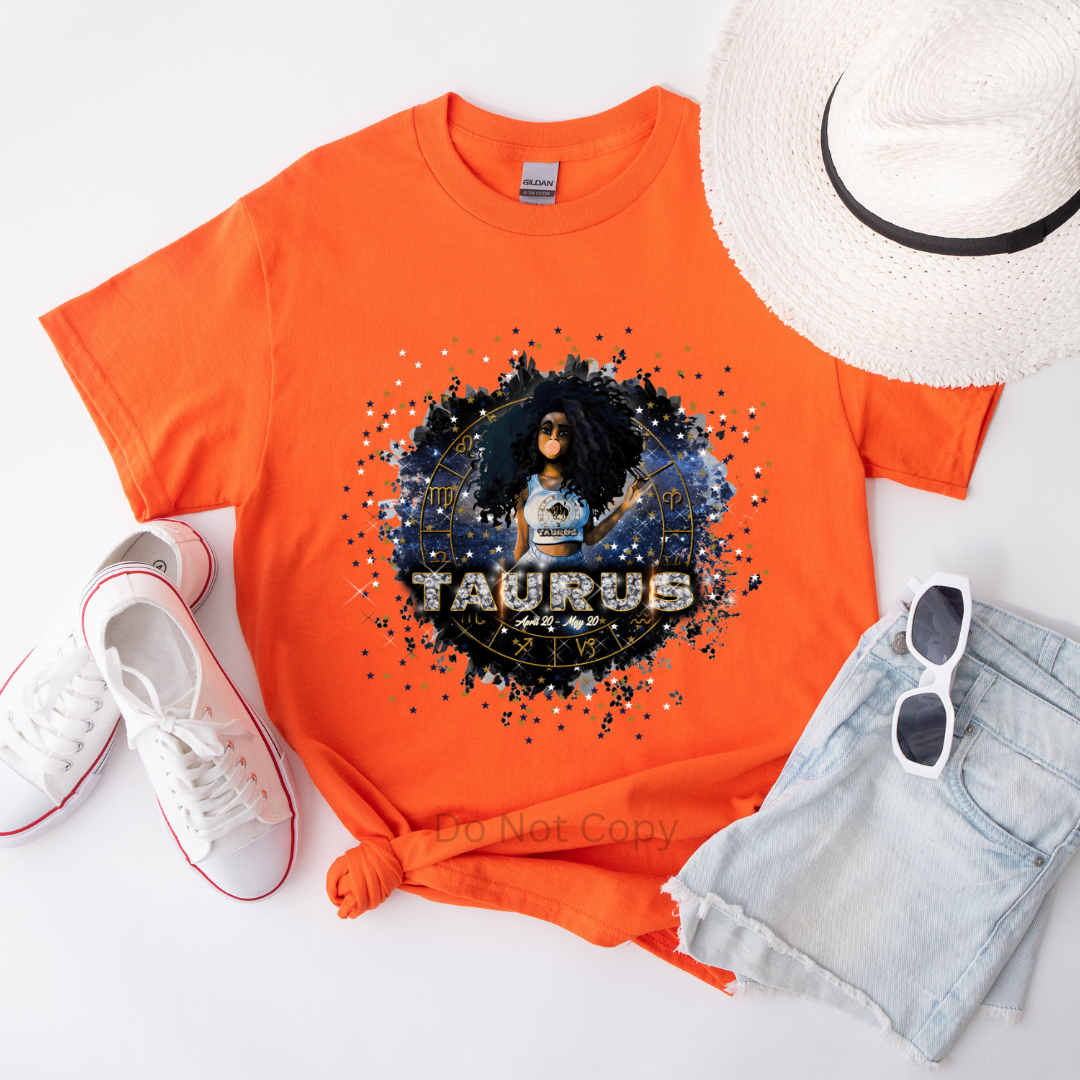 Taurus Girl DTF Transfer on a tshirt