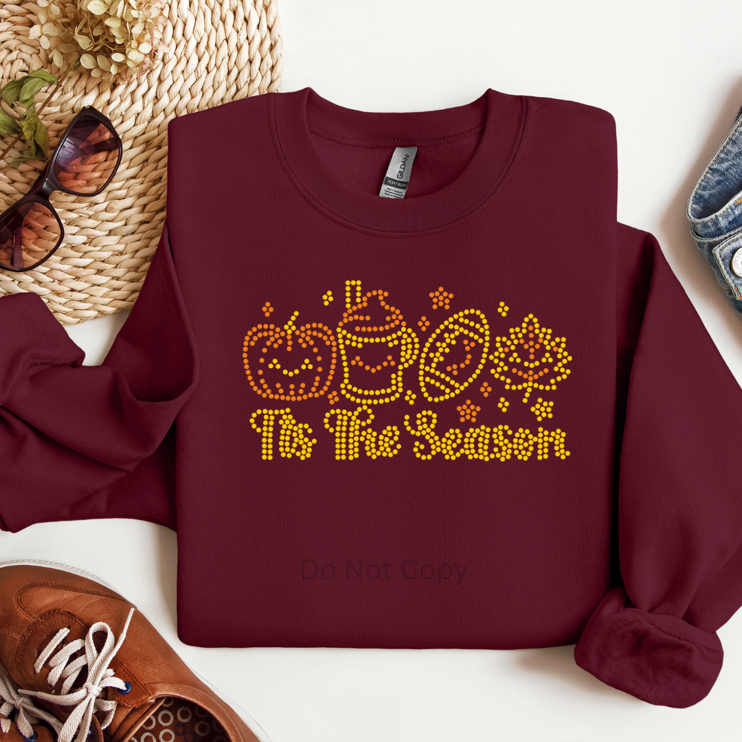Tis The Season Fall Rhinestone Transfer on a tshirt front side