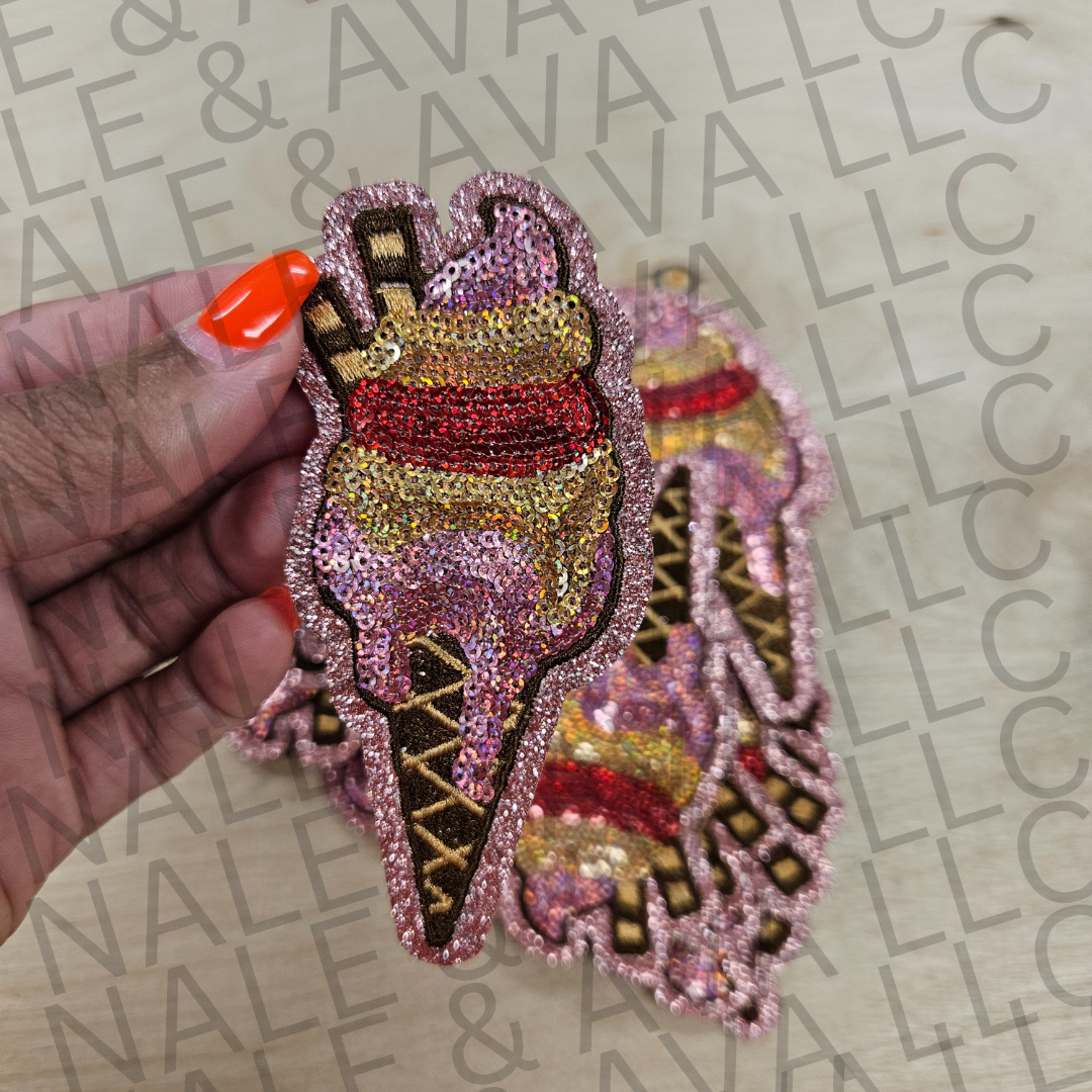Sequin Ice Cream Cone Hat Patch front side