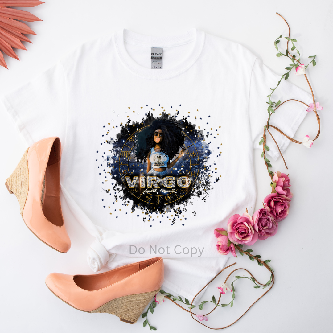 Virgo Girl DTF Transfer on a tshirt