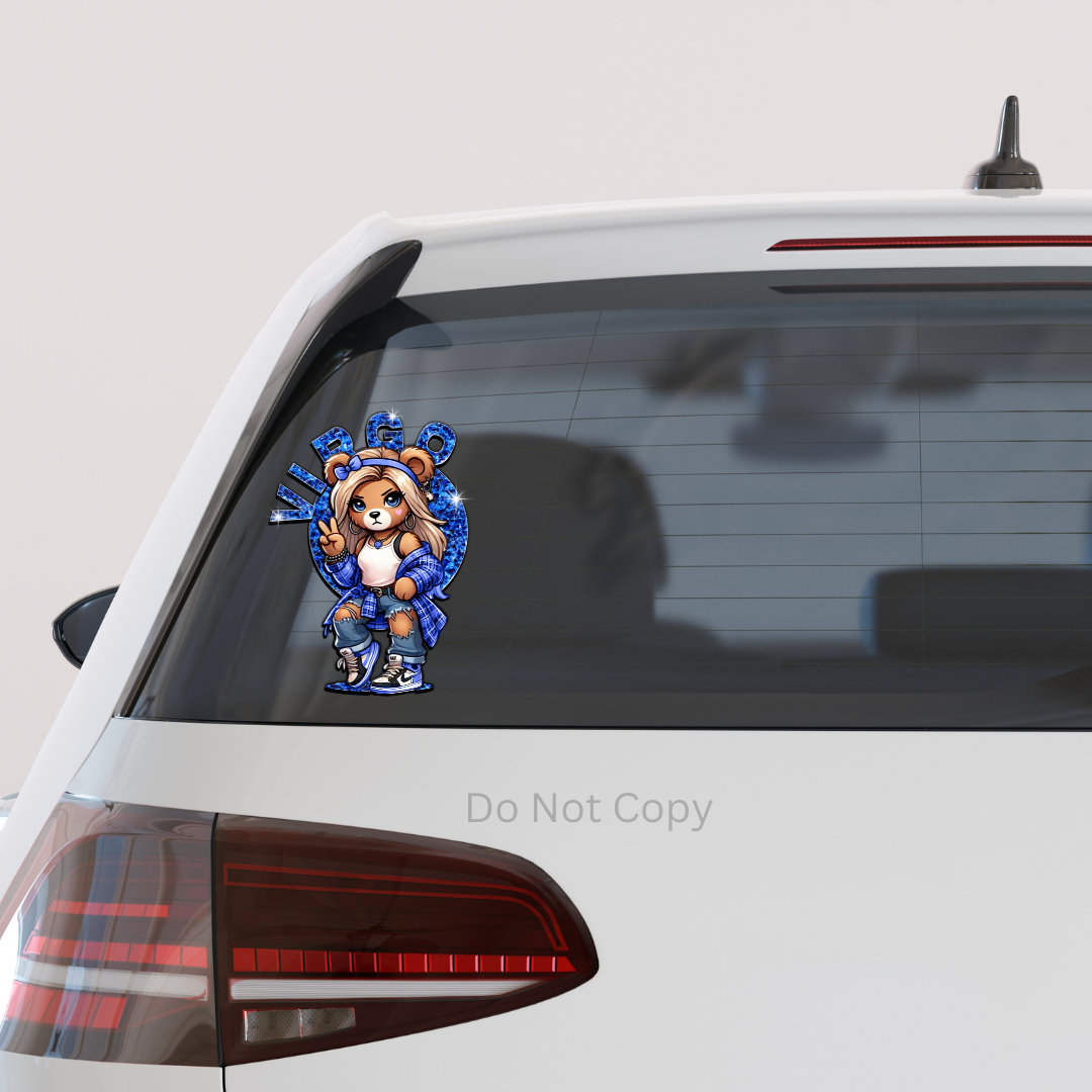 Virgo Girl Bear UVDTF Decal on a car window