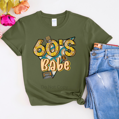 60's Babe DTF (direct to film) Transfer on Tshirt front side