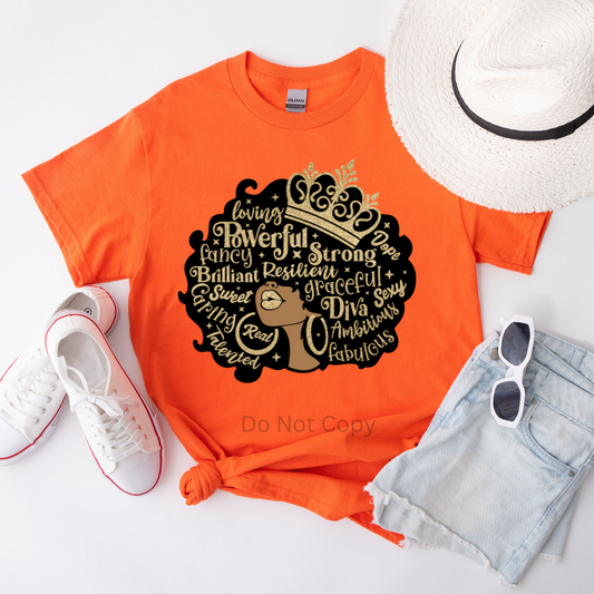Afro Affirmation DTF Transfer on a tshirt