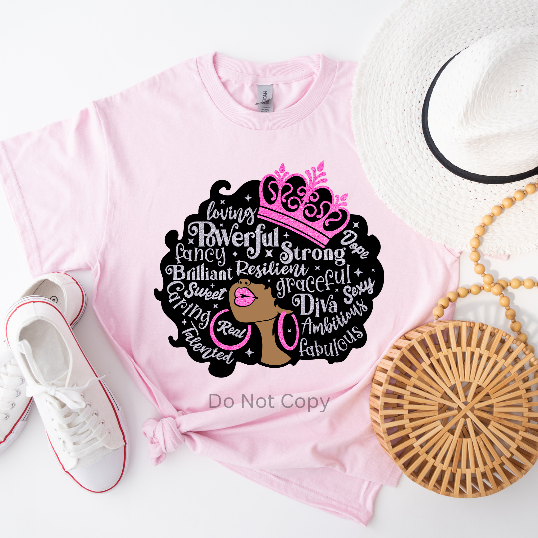 Afro Affirmation DTF Transfer on a tshirt front side