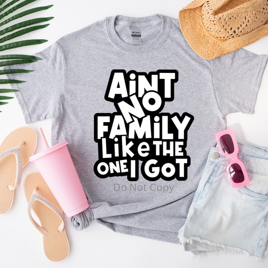 Aint No Family Like The One I Got Screen Print Design on a grey tshirt front side