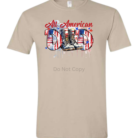 All American Dad DTF Transfer on a tshirt front side