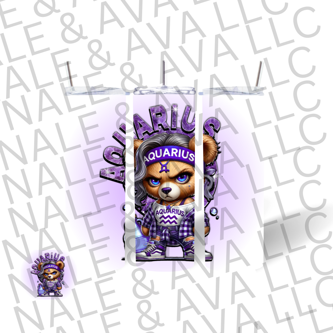 Girl Bear Zodiac 20oz Tumbler Sublimation Transfer ONLY - This is NOT a Tumbler