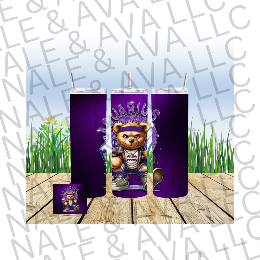 Zodiac Bear 20oz Tumbler Sublimation Transfer ONLY - This is NOT a Tumbler