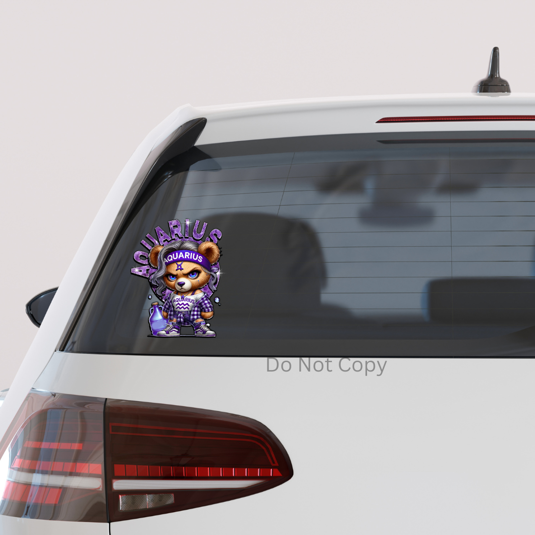 Aquarius Girl Bear UVDTF Decal on a car window
